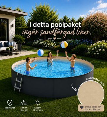 Zoom bild av Pool 0,90m hög Diameter 3,60 inkl sandfärgad liner Primastarpool