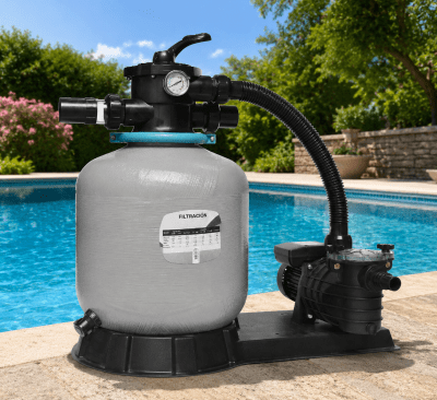 Zoom bild av Sandfilter "Optima" med 0,33 eller 0,50 hk pump för 5-40 kubik pool